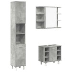 vidaXL Set mobilier de baie, 3 piese, gri beton, lemn compozit