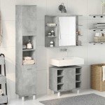 vidaXL Set mobilier de baie, 3 piese, gri beton, lemn compozit
