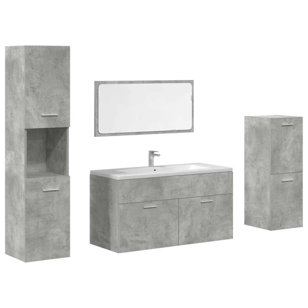 vidaXL Set mobilier de baie, 4 piese, gri beton, lemn compozit