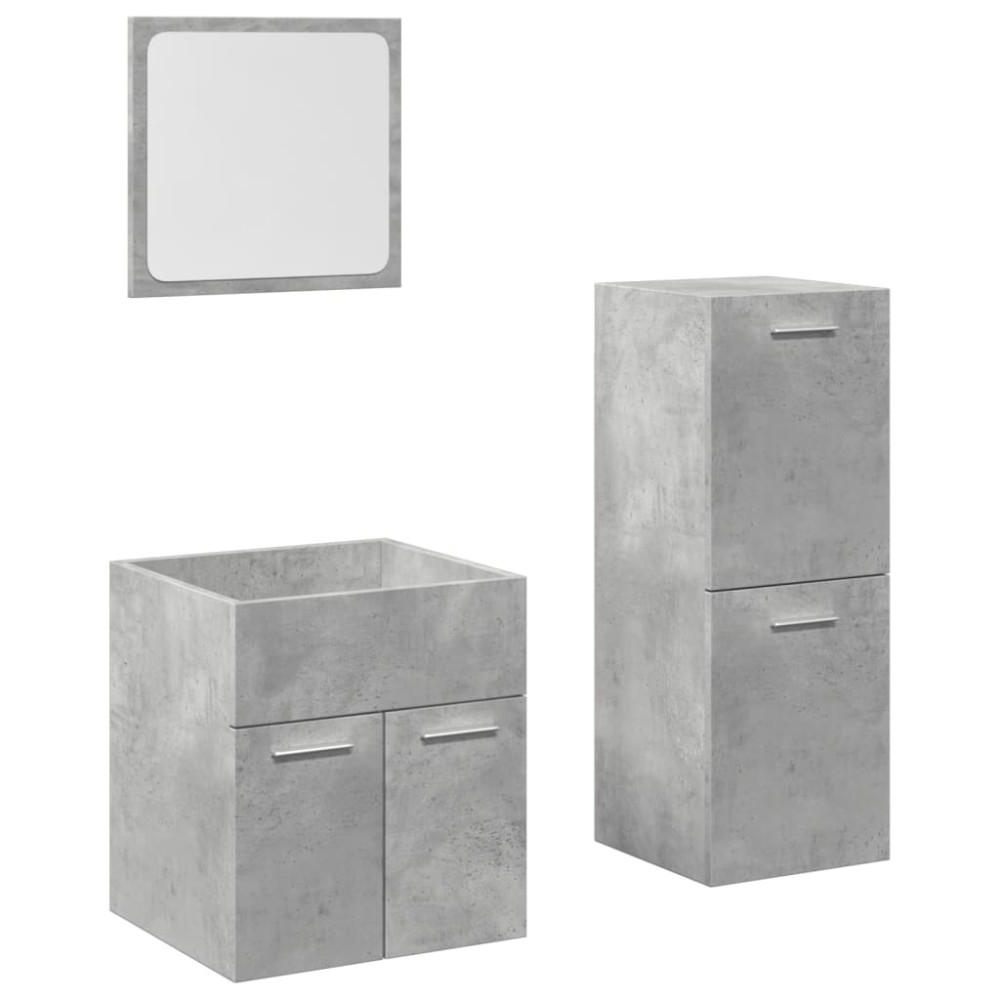 vidaXL Set mobilier de baie, 3 piese, gri beton, lemn compozit