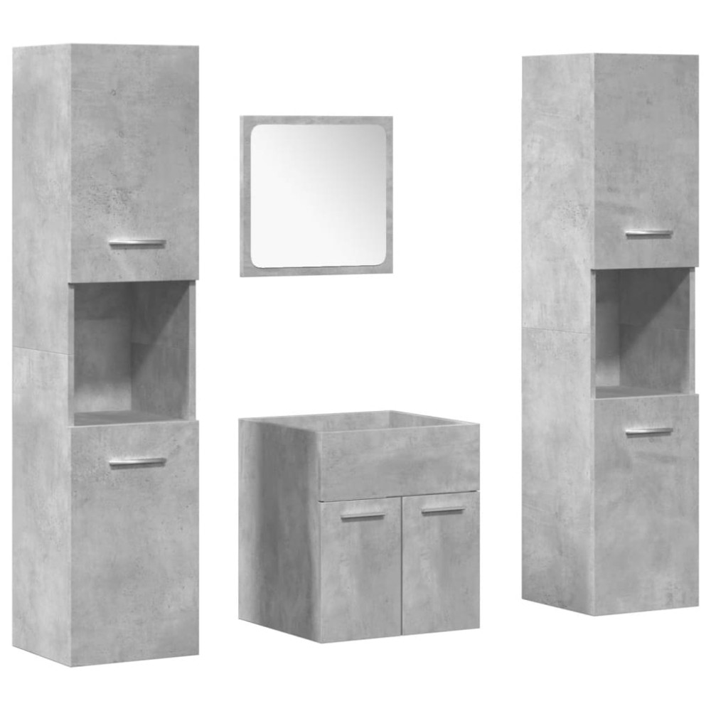 vidaXL Set mobilier de baie, 4 piese, gri beton, lemn compozit