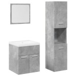 vidaXL Set mobilier de baie, 4 piese, gri beton, lemn compozit