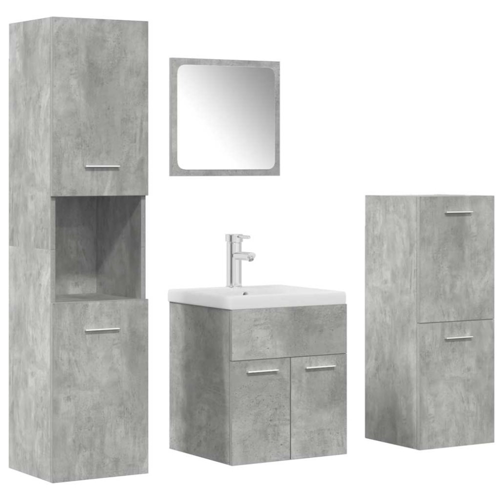 vidaXL Set mobilier de baie, 5 piese, gri beton, lemn prelucrat