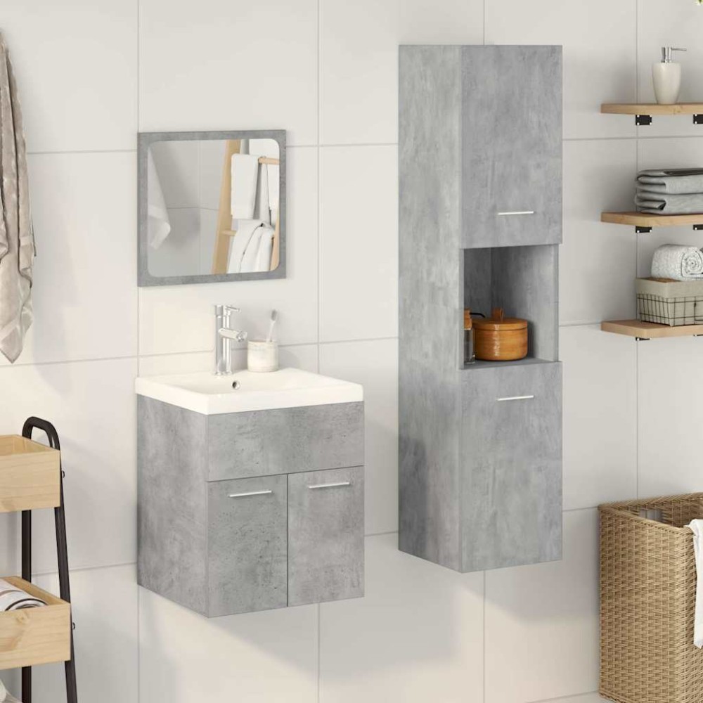 vidaXL Set mobilier de baie, 4 piese, gri beton, lemn compozit