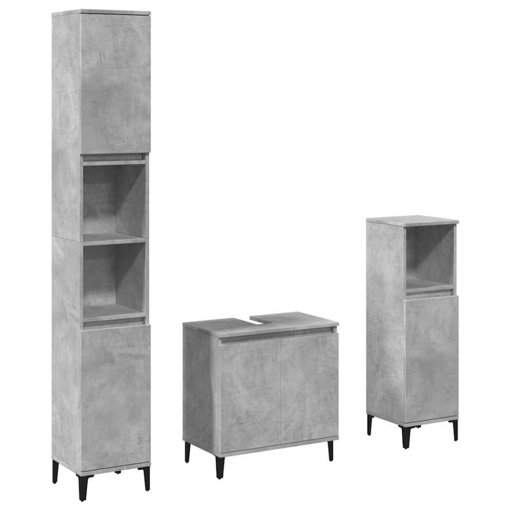 vidaXL Set mobilier de baie, 3 piese, gri beton, lemn compozit