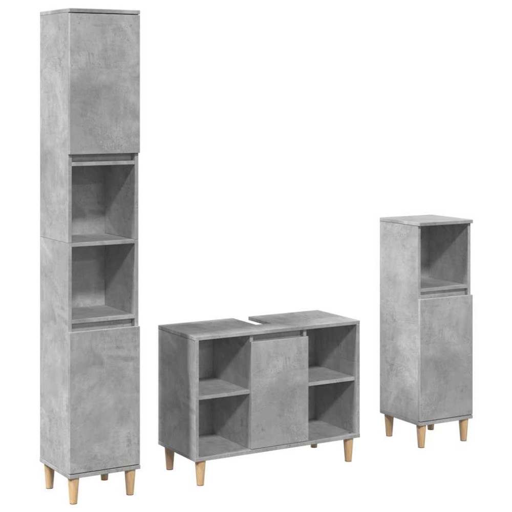 vidaXL Set mobilier de baie, 3 piese, gri beton, lemn compozit