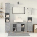 vidaXL Set mobilier de baie, 3 piese, gri beton, lemn compozit vidaXL Set mobilier de baie, 3 piese, gri beton, lemn compozit