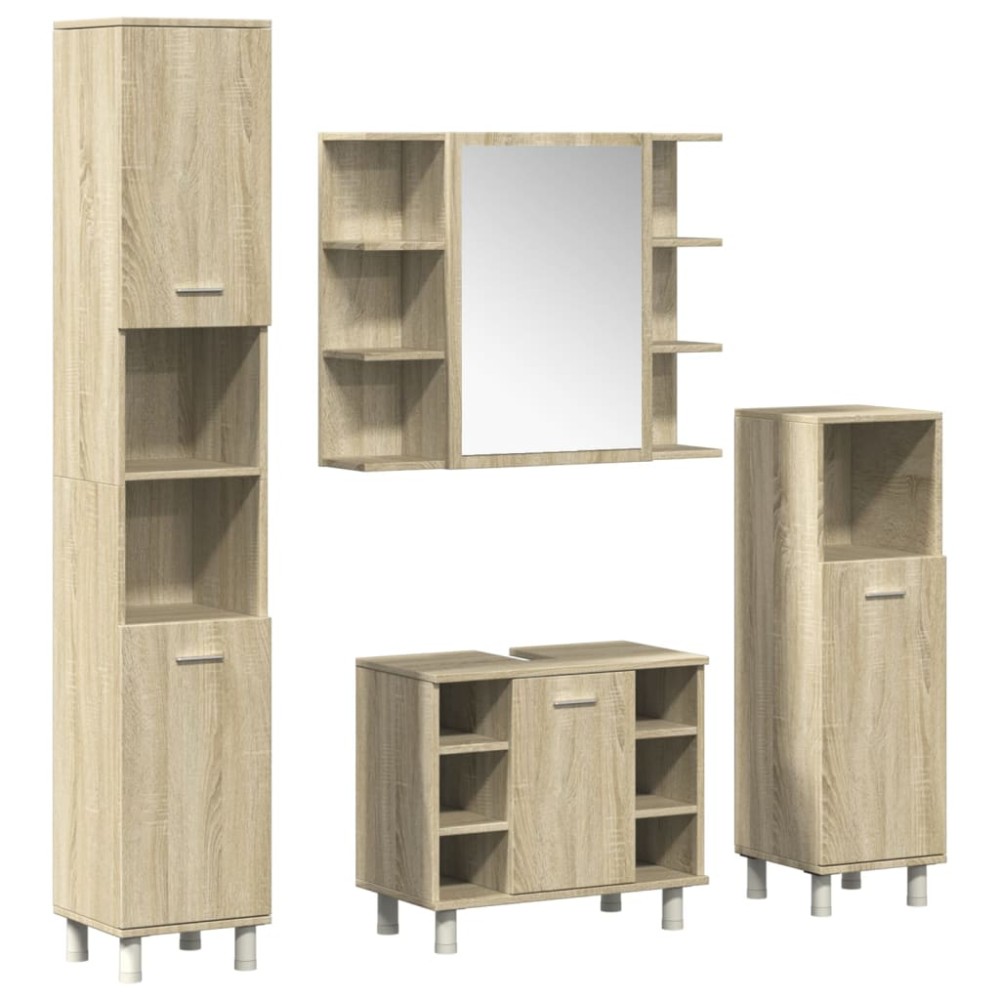 vidaXL Set mobilier de baie, 4 piese, stejar sonoma, lemn prelucrat