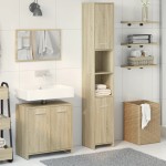 vidaXL Set mobilier de baie, 3 piese, stejar sonoma, lemn prelucrat vidaXL Set mobilier de baie, 3 piese, stejar sonoma, lemn prelucrat