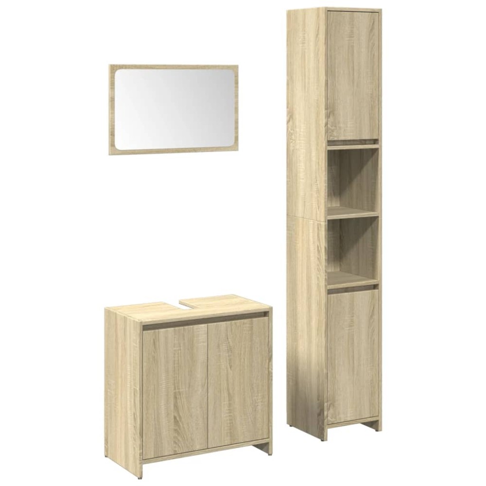 vidaXL Set mobilier de baie, 3 piese, stejar sonoma, lemn prelucrat