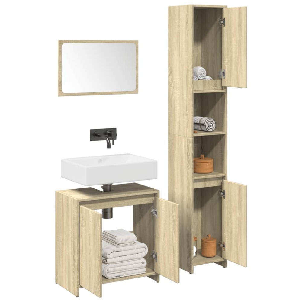 vidaXL Set mobilier de baie, 3 piese, stejar sonoma, lemn prelucrat