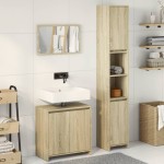 vidaXL Set mobilier de baie, 3 piese, stejar sonoma, lemn prelucrat vidaXL Set mobilier de baie, 3 piese, stejar sonoma, lemn prelucrat