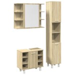 vidaXL Set mobilier de baie, 3 piese, stejar sonoma, lemn prelucrat