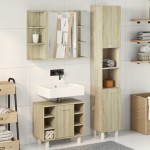 vidaXL Set mobilier de baie, 3 piese, stejar sonoma, lemn prelucrat