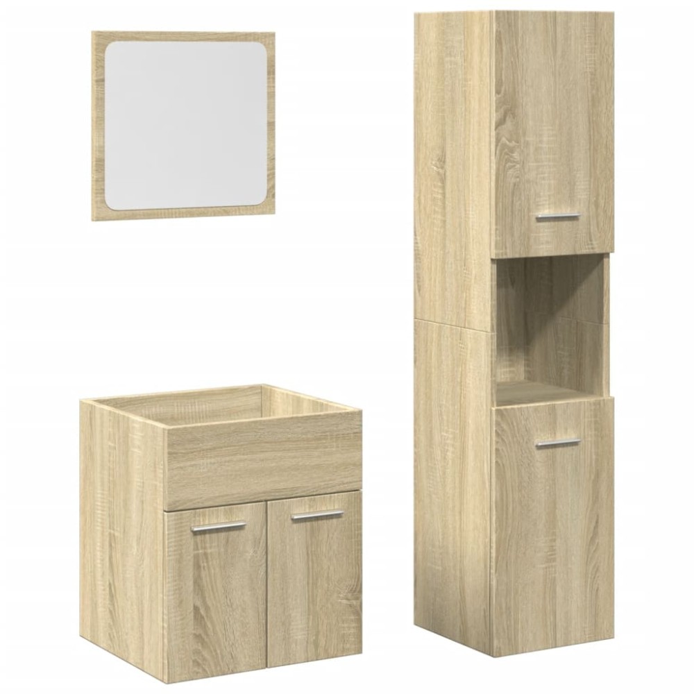vidaXL Set mobilier de baie, 3 piese, stejar sonoma, lemn prelucrat