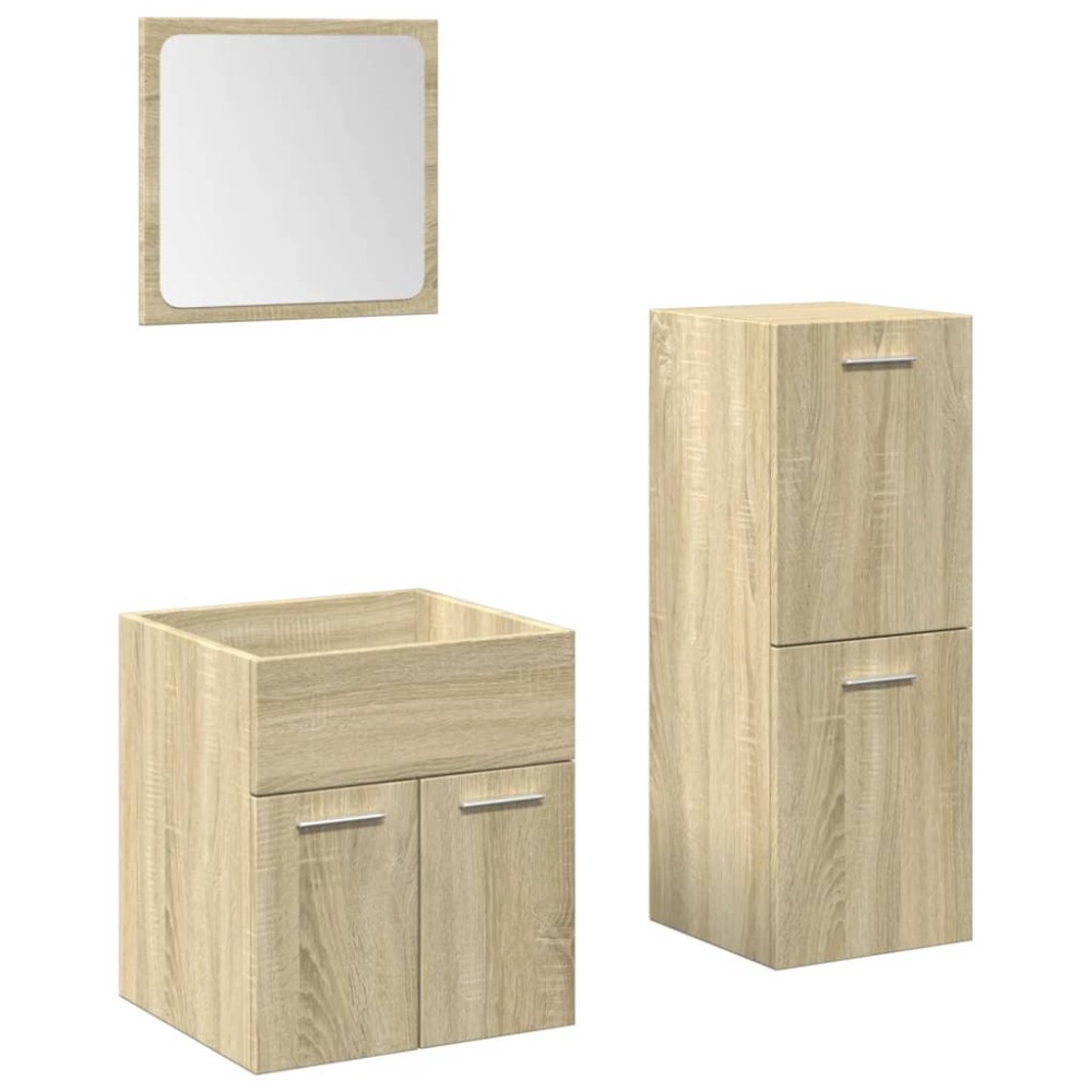 vidaXL Set mobilier de baie, 3 piese, stejar sonoma, lemn prelucrat