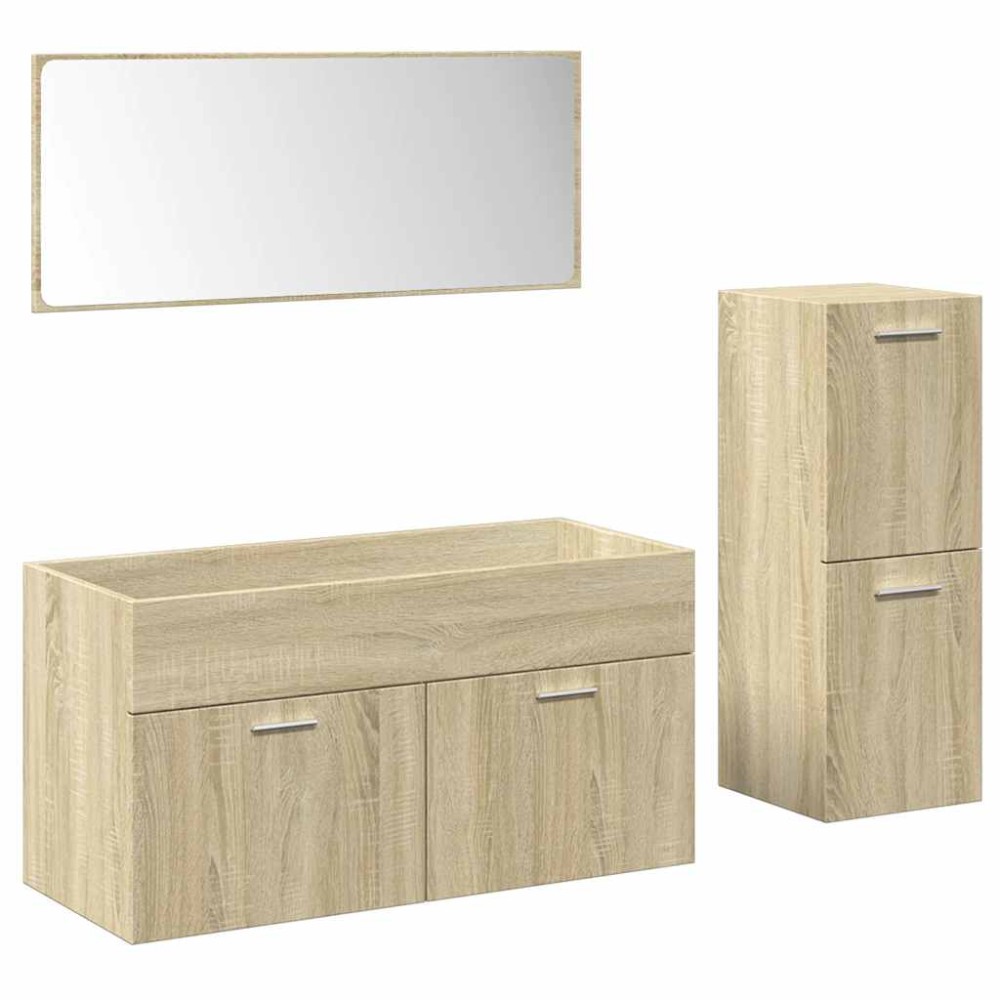 vidaXL Set mobilier de baie, 3 piese, stejar sonoma, lemn prelucrat