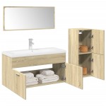 vidaXL Set mobilier de baie, 3 piese, stejar sonoma, lemn prelucrat