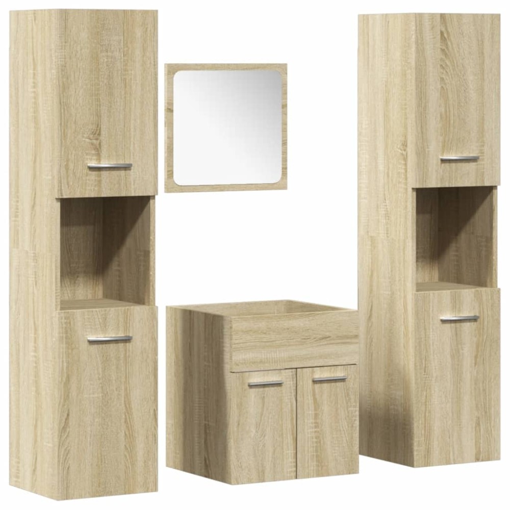 vidaXL Set mobilier de baie, 4 piese, stejar sonoma, lemn prelucrat
