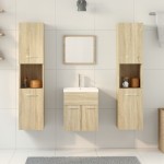 vidaXL Set mobilier de baie, 4 piese, stejar sonoma, lemn prelucrat
