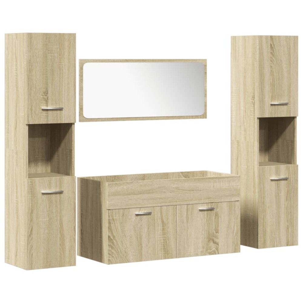 vidaXL Set mobilier de baie, 4 piese, stejar sonoma, lemn prelucrat