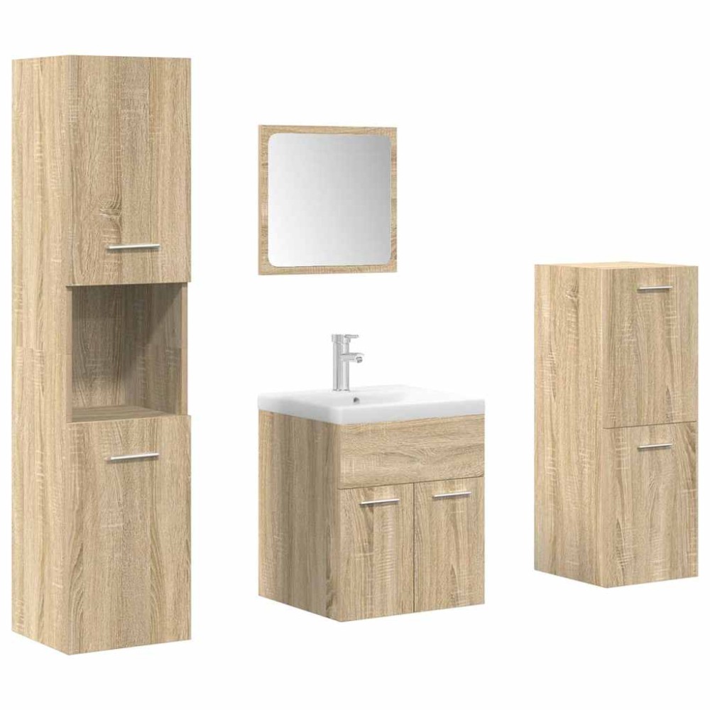 vidaXL Set mobilier de baie, 5 piese, stejar sonoma, lemn prelucrat