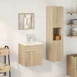 vidaXL Set mobilier de baie, 4 piese, stejar sonoma, lemn prelucrat