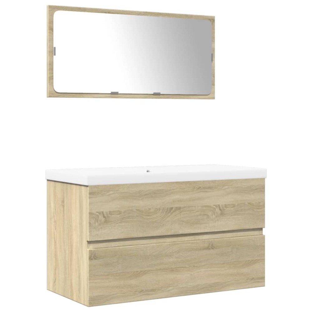 vidaXL Set mobilier de baie, 3 piese, stejar sonoma, lemn prelucrat