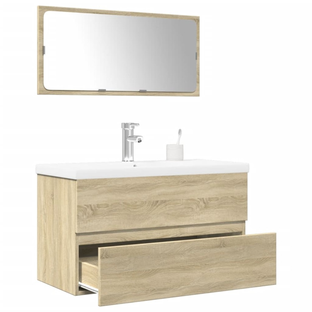 vidaXL Set mobilier de baie, 3 piese, stejar sonoma, lemn prelucrat