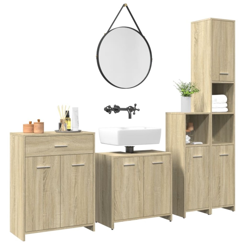 vidaXL Set mobilier de baie, 4 piese, stejar sonoma, lemn prelucrat
