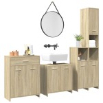 vidaXL Set mobilier de baie, 4 piese, stejar sonoma, lemn prelucrat