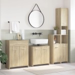 vidaXL Set mobilier de baie, 4 piese, stejar sonoma, lemn prelucrat