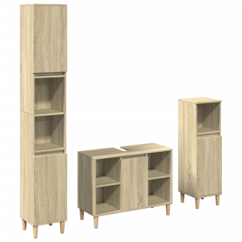 vidaXL Set mobilier de baie, 3 piese, stejar sonoma, lemn prelucrat