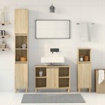 vidaXL Set mobilier de baie, 3 piese, stejar sonoma, lemn prelucrat