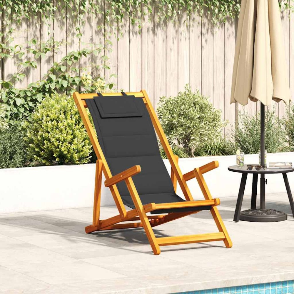 vidaXL Scaun de plajă cu pernă 2 pcs Maro 61.5 x 123 x 82cm