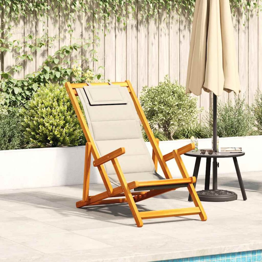 vidaXL Scaun de plajă cu pernă 2 pcs Maro 61.5 x 123 x 82cm