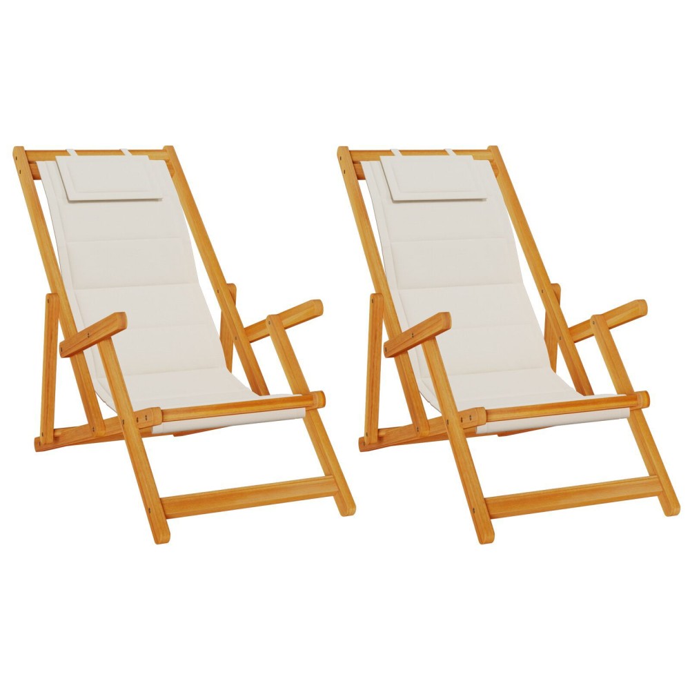 vidaXL Scaun de plajă cu pernă 2 pcs Maro 61.5 x 123 x 82cm