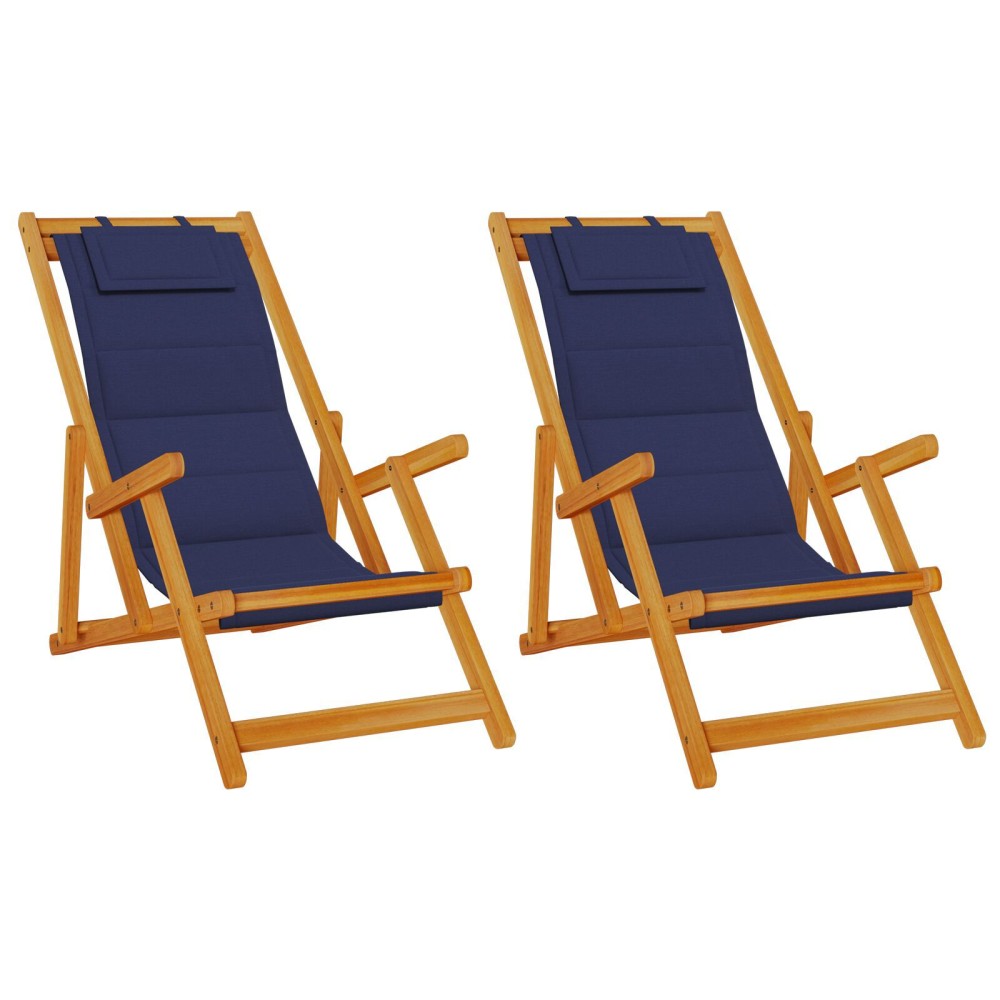 vidaXL Scaun de plajă cu pernă 2 pcs Maro 61.5 x 123 x 82cm