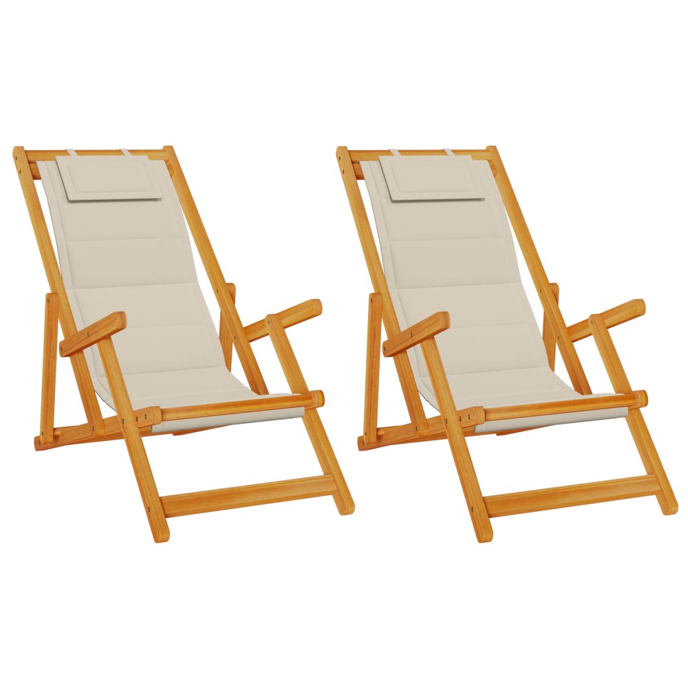 vidaXL Scaun de plajă cu pernă 2 pcs Maro 61.5 x 123 x 82cm
