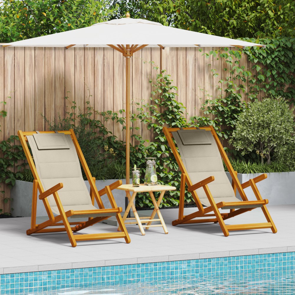vidaXL Scaun de plajă cu pernă 2 pcs Maro 61.5 x 123 x 82cm