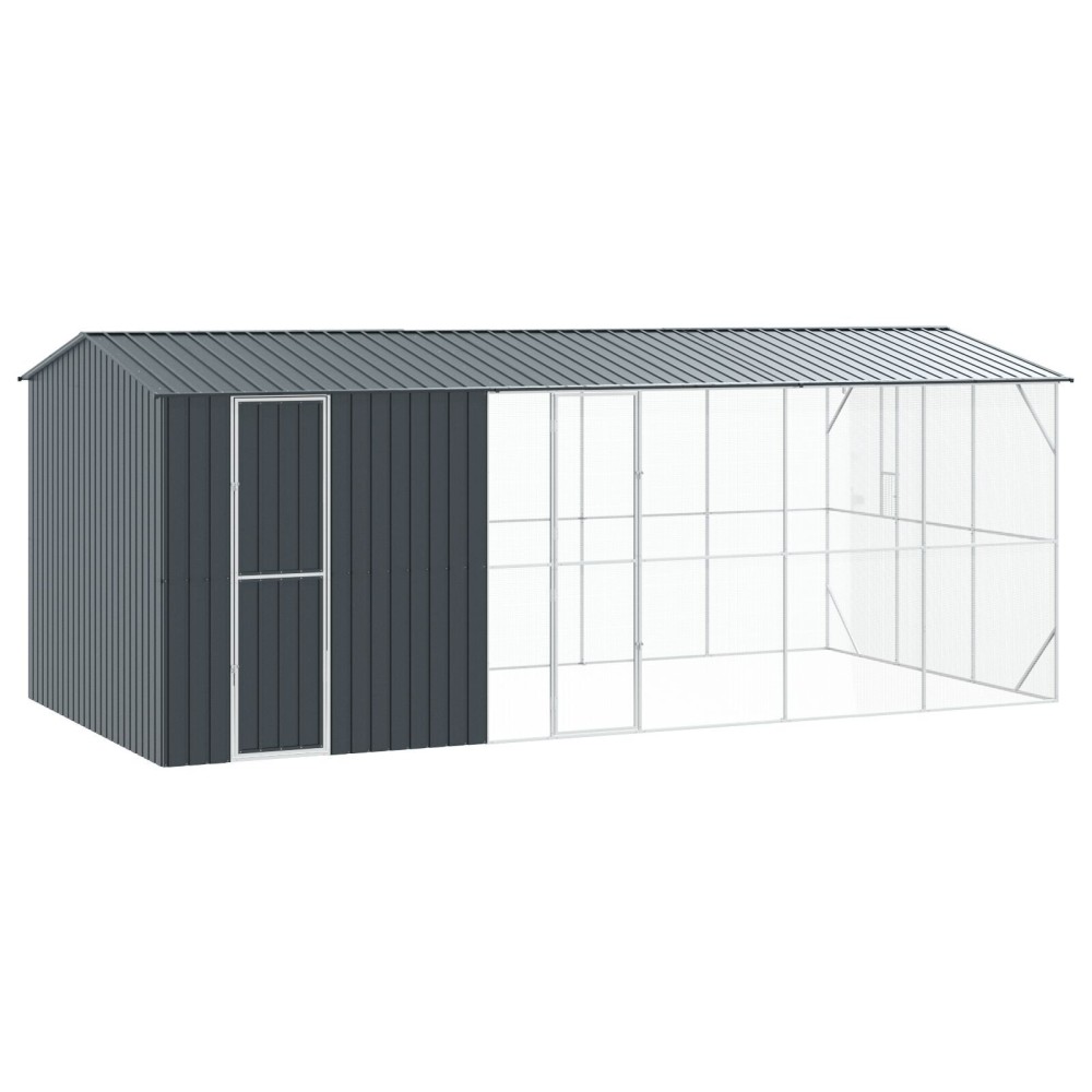vidaXL Colivie de păsări cu extensie, antracit, 310x640x247 cm, oțel