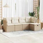 vidaXL Set canapele de grădină cu perne, 5 piese, bej, poliratan vidaXL Set canapele de grădină cu perne, 5 piese, bej, poliratan