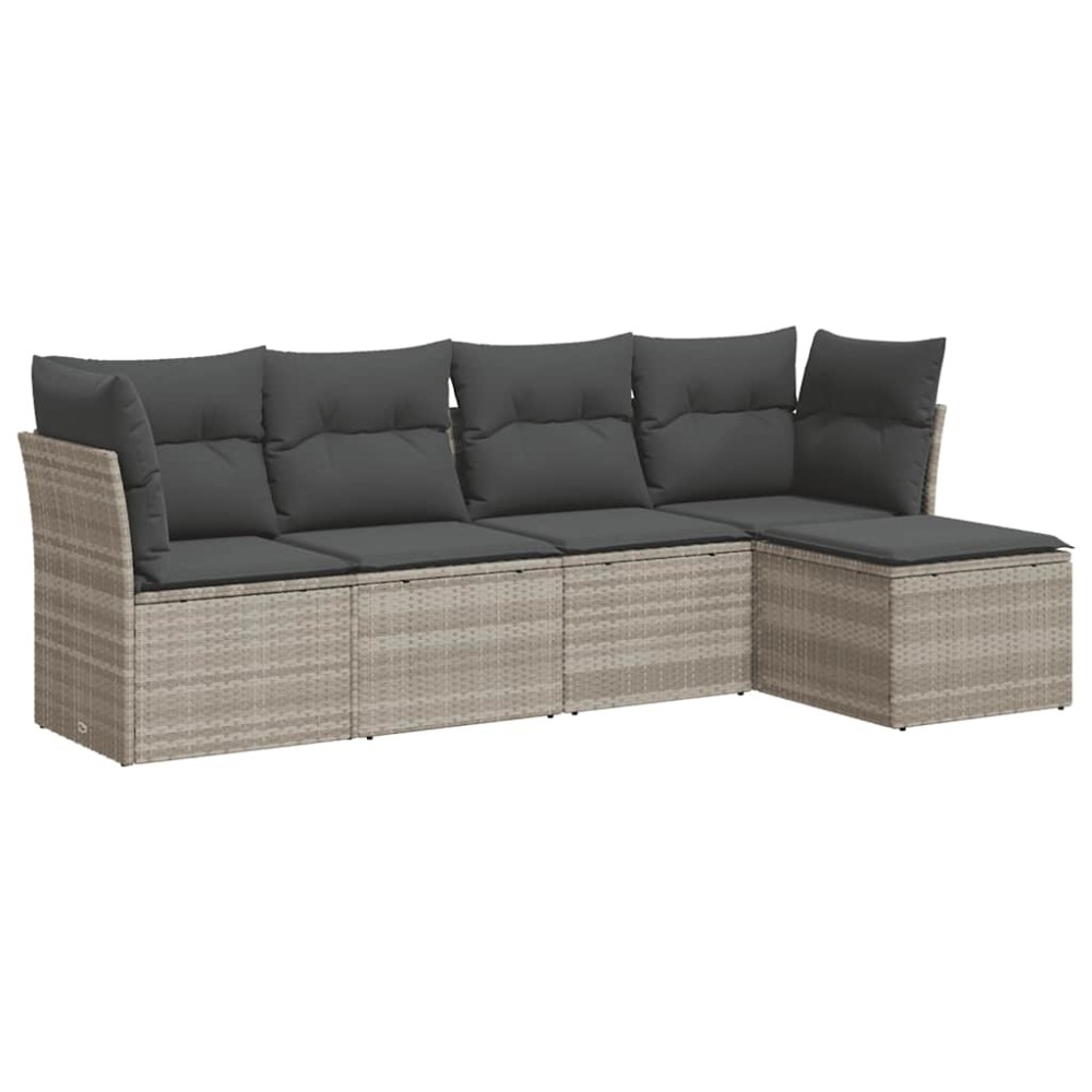 vidaXL Set canapele de grădină cu perne, 5 piese gri deschis poliratan