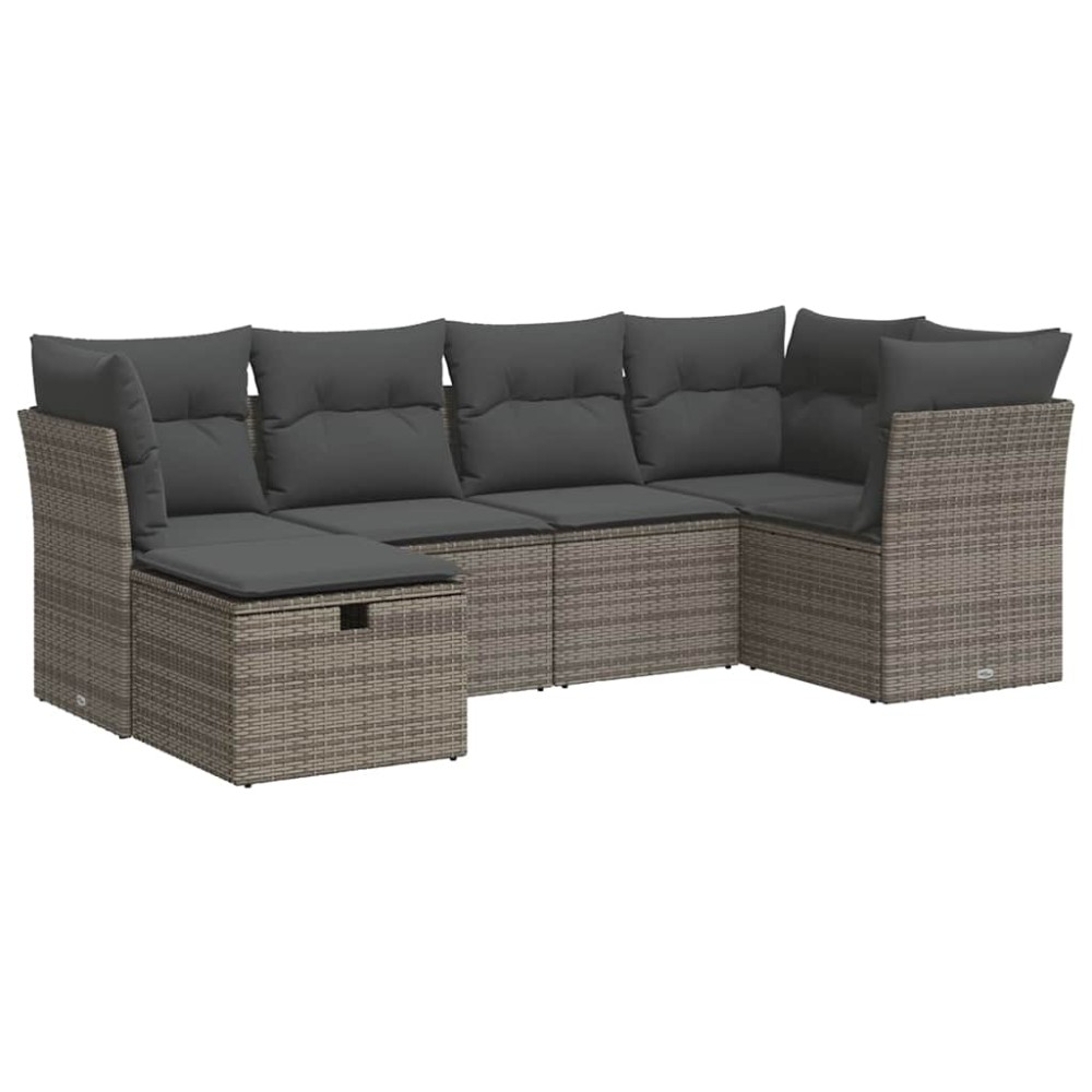 vidaXL Set mobilier grădină cu perne, 6 piese, gri, poliratan