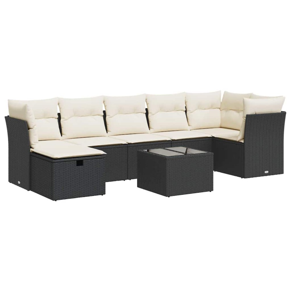 vidaXL Set mobilier de grădină cu perne, 8 piese, negru, poliratan