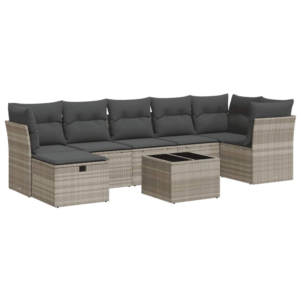 vidaXL Set mobilier de grădină cu perne, 8 piese gri deschis poliratan