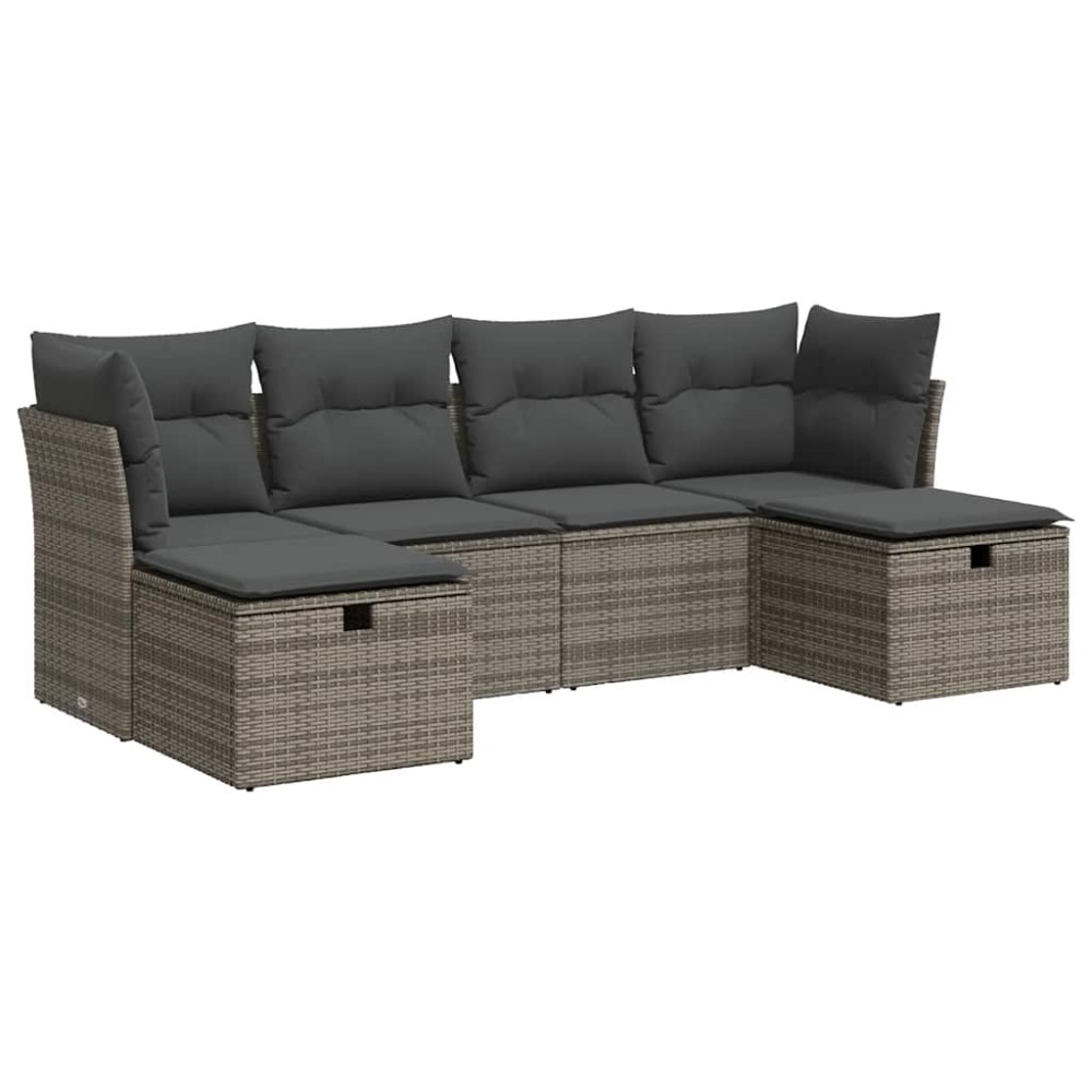vidaXL Set mobilier grădină cu perne, 6 piese, gri, poliratan