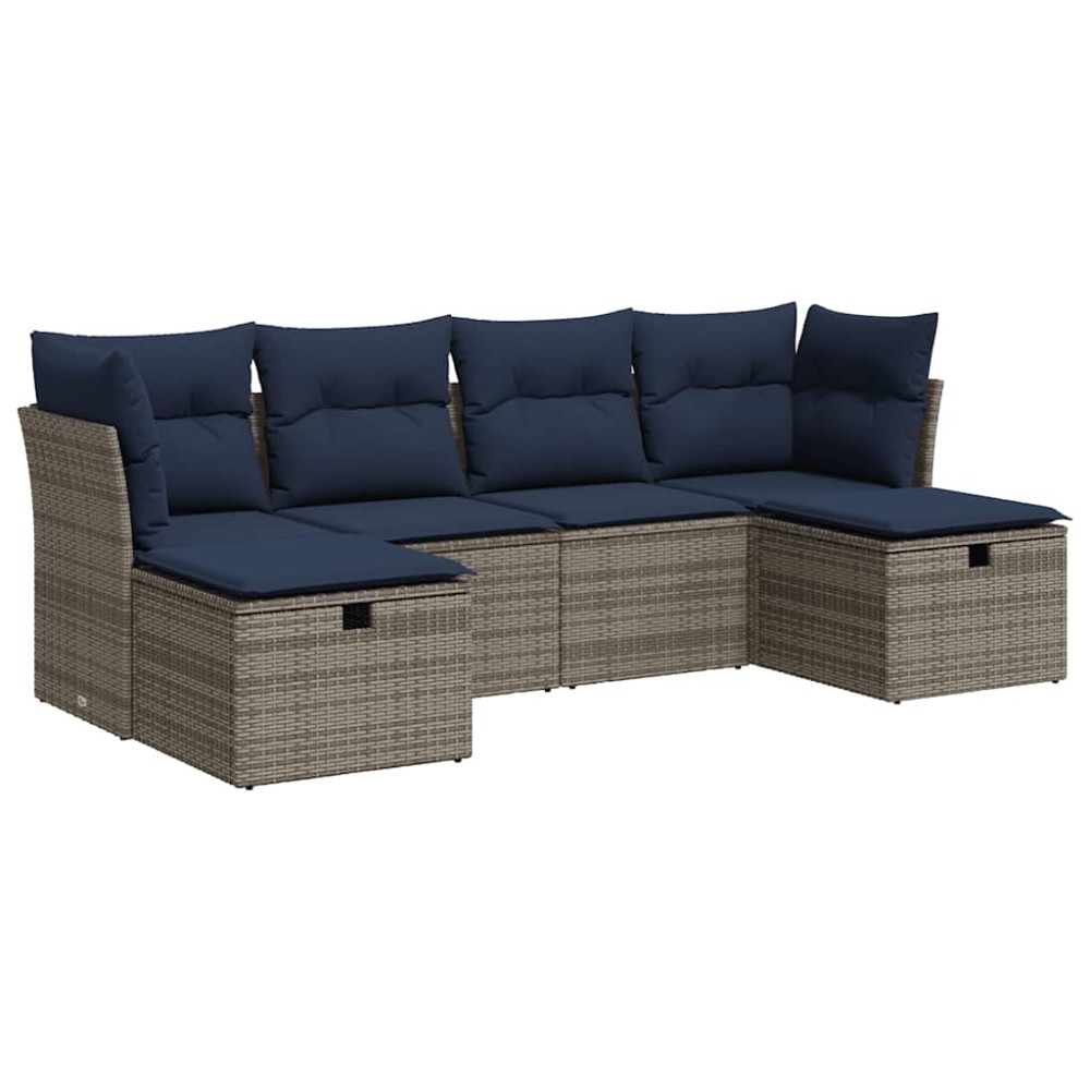 vidaXL Set mobilier grădină cu perne, 6 piese, gri, poliratan