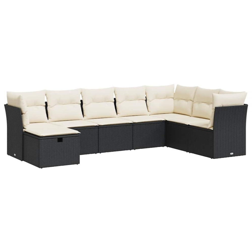 vidaXL Set mobilier de grădină cu perne, 8 piese, negru, poliratan