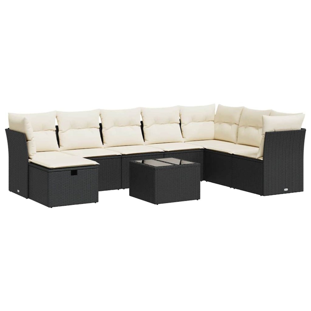 vidaXL Set mobilier de grădină cu perne, 9 piese, negru, poliratan